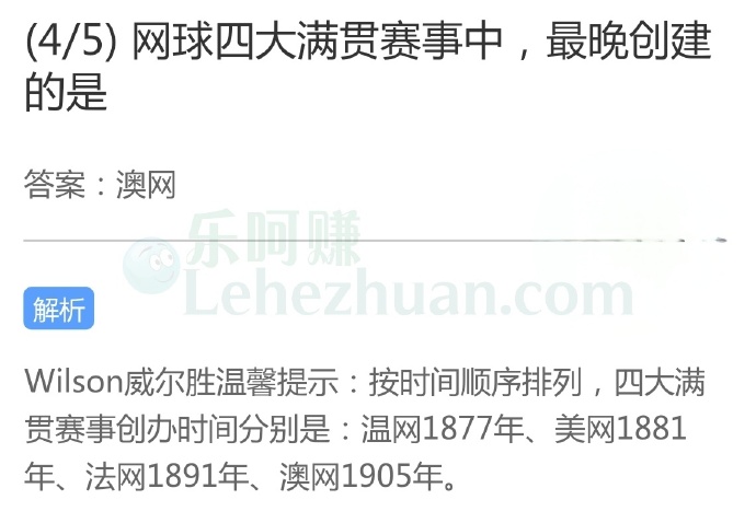 网球四大满贯赛事中,最晚创建的是?