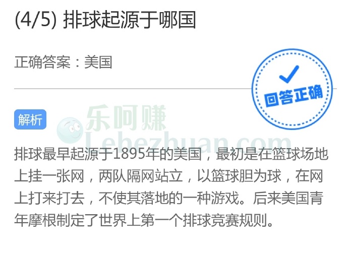 排球起源于哪国?