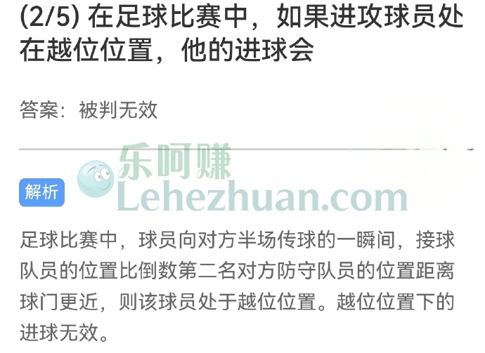 在足球比赛中,如果进攻球员处在越位位置,他的进球会?