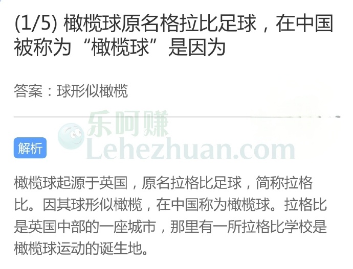 橄榄球原名格拉比足球,在中国被称为“橄榄球”是因为?