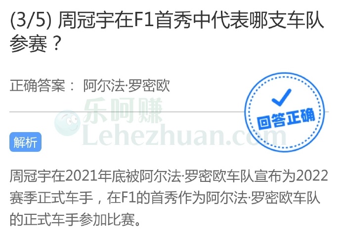 周冠宇在F1首秀中代表哪支车队参赛?