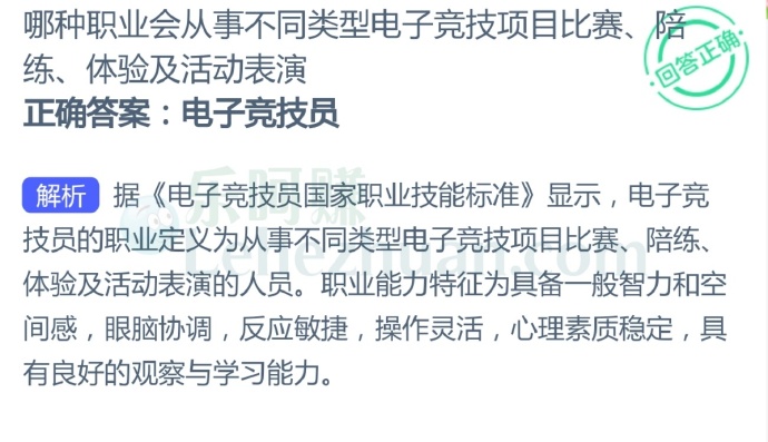 哪种职业会从事不同类型电子竞技项目比赛、陪练、体验及活动表演?