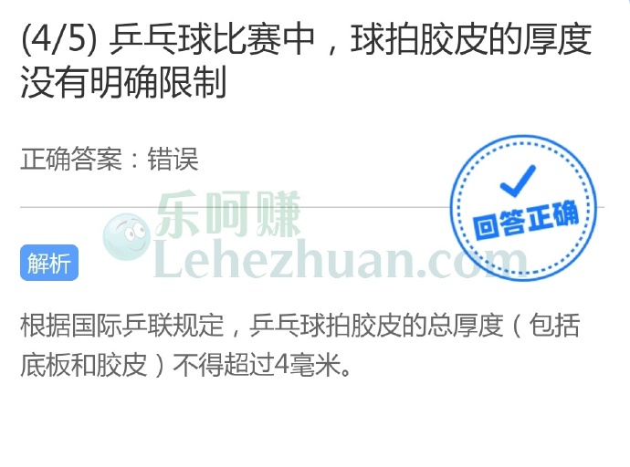 乒乓球比赛中,球拍胶皮的厚度没有明确限制?