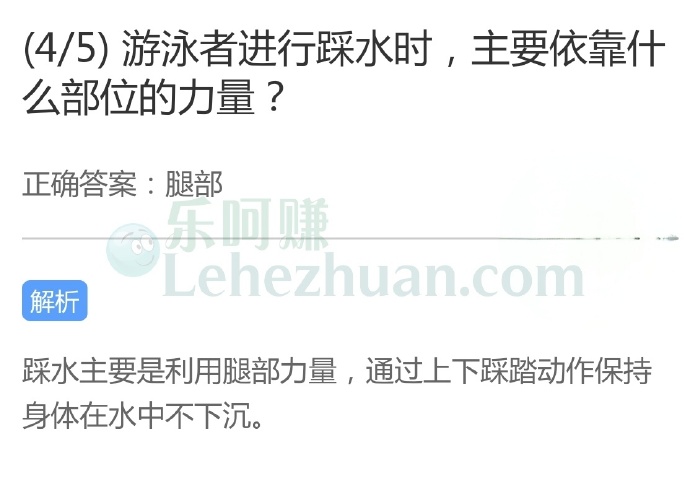 游泳者进行踩水时,主要依靠什么部位的力量?