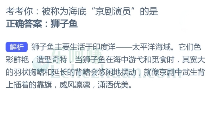 被称为海底“京剧演员”的是?