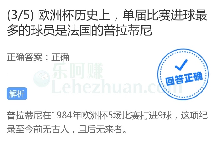 欧洲杯历史上,单届比赛进球最多的球员是法国的普拉蒂尼?