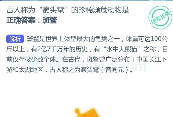 古人称为“癞头鼋”的珍稀濒危动物是?