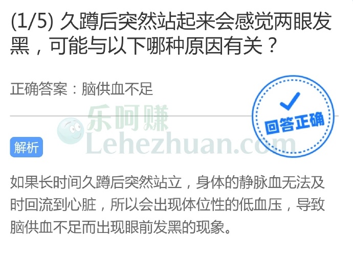 久蹲后突然站起来会感觉两眼发黑,可能与以下哪种原因有关?