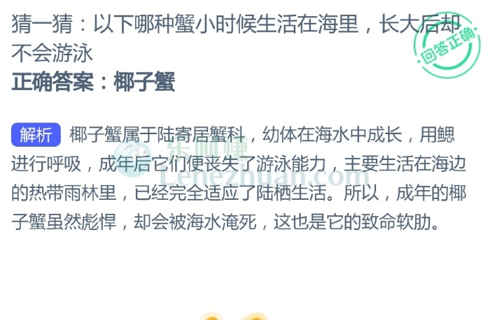 以下哪种蟹小时候生活在海里,长大后却不会游泳?