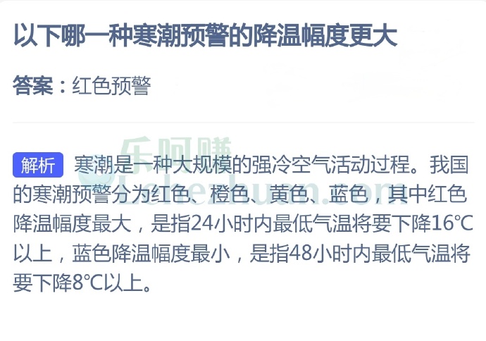 以下哪一种寒潮预警的降温幅度更大?