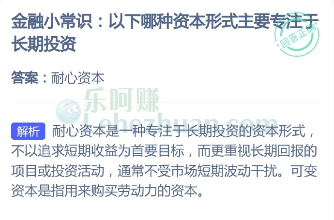 金融小常识,哪种资本形式主要专注于长期投资?