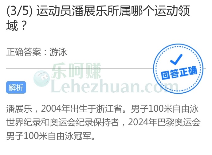 运动员潘展乐所属哪个运动领域?