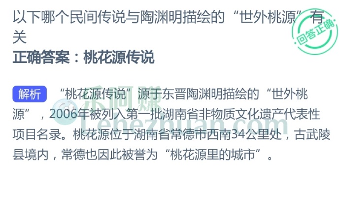 以下哪个民间传说与陶渊明描绘的“世外桃源”有关?