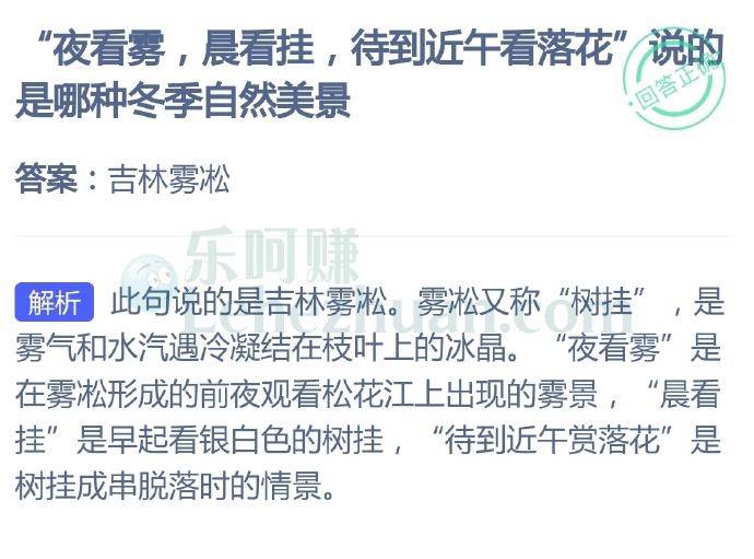 “夜看雾,晨看挂,待到近午看落花”是哪种冬季自然美景?