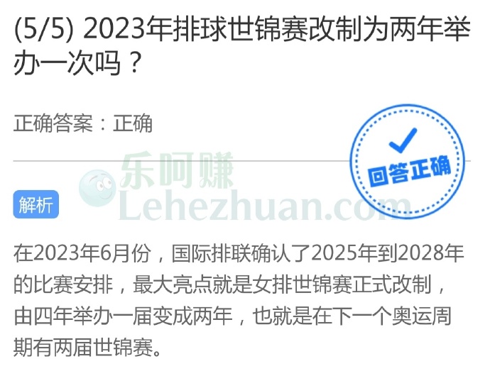 2023年排球世锦赛改制为两年举办一次吗?