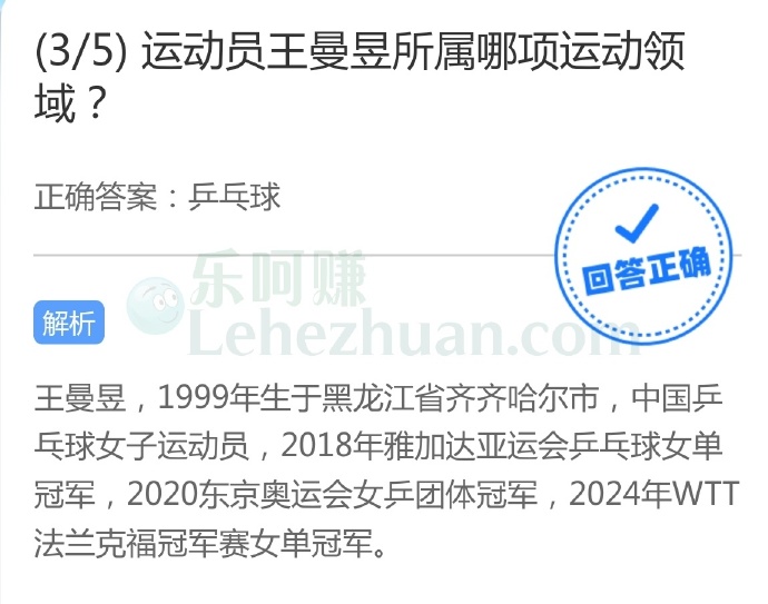 运动员王曼昱所属哪项运动领域?
