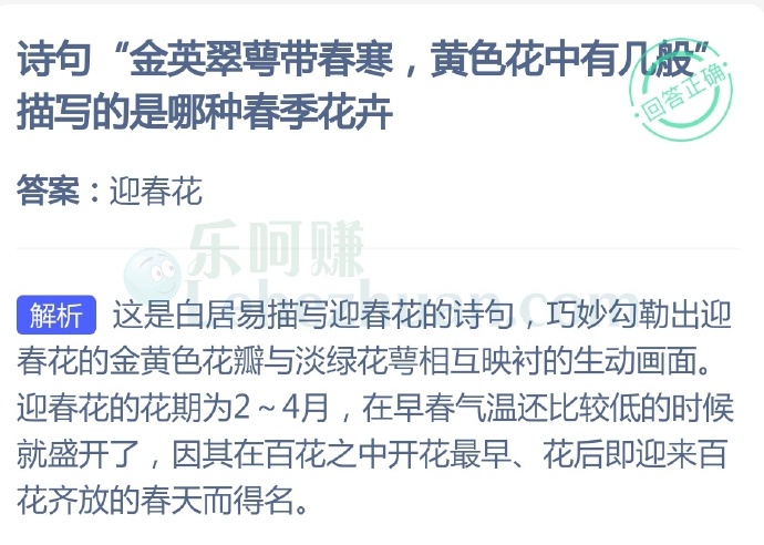 诗句“金英翠萼带春寒,黄色花中有几般”描写的是哪种春季花卉?