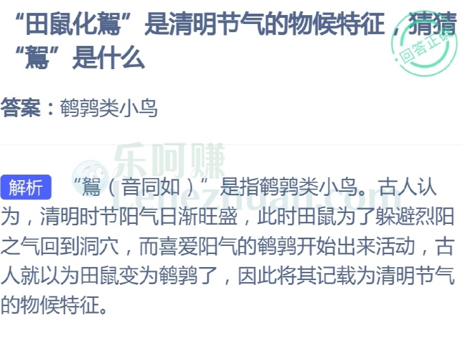 “田鼠化鴽”是清明节气的物候特征,“鴽”是什么?