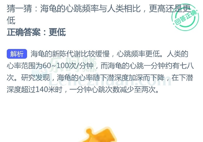 海龟的心跳频率与人类相比,更高还是更低?