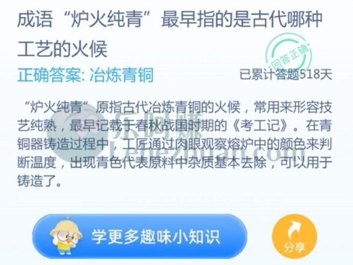 成语“炉火纯青”最早指的是古代哪种工艺的火候?