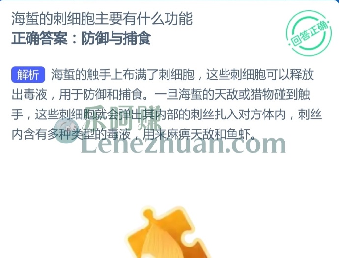 海蜇的刺细胞主要有什么功能?