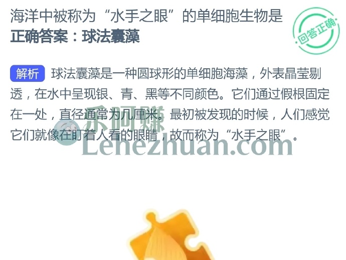 海洋中被称为“水手之眼”的单细胞生物是?