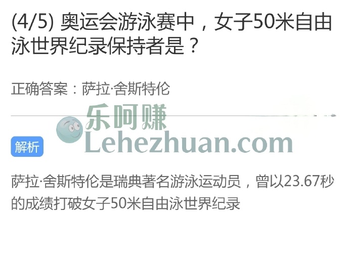 奥运会游泳赛中,女子50米自由泳世界纪录保持者是?