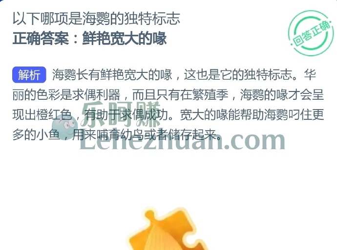 以下哪项是海鹦的独特标志?