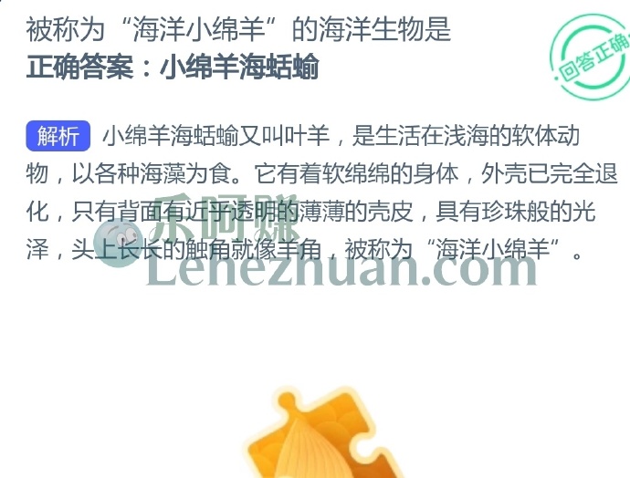 被称为海洋小绵羊的海洋生物是?