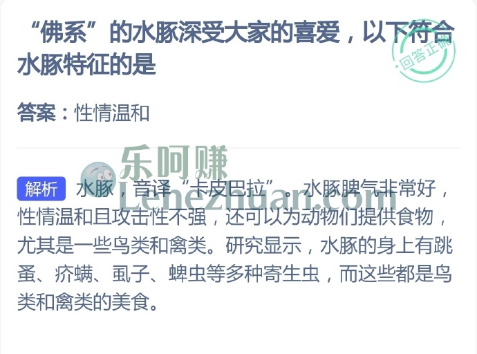 佛系的水豚深受大家的喜爱,以下符合水豚特征的是?