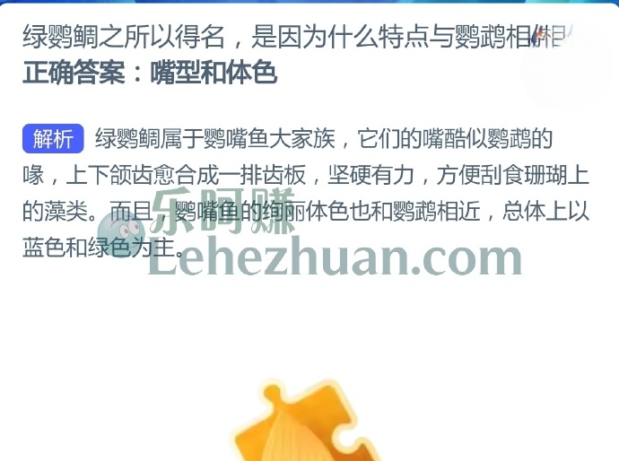 绿鹦鲷之所以得名,是因为什么特点与鹦鹉相似?
