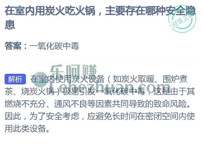 在室内用炭火吃火锅,主要存在哪种安全隐患?