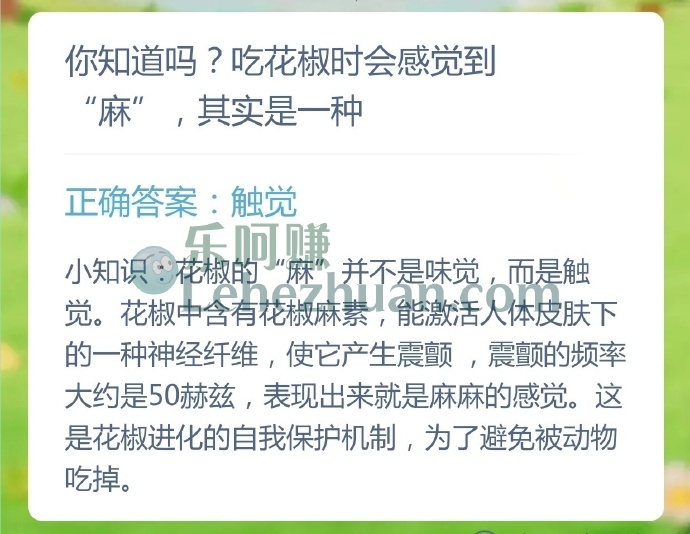 吃花椒时会感觉到麻,其实是一种?