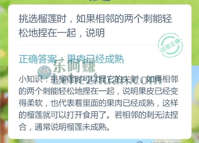 挑选榴莲时,如果相邻的两个刺能轻松地捏在一起,说明?