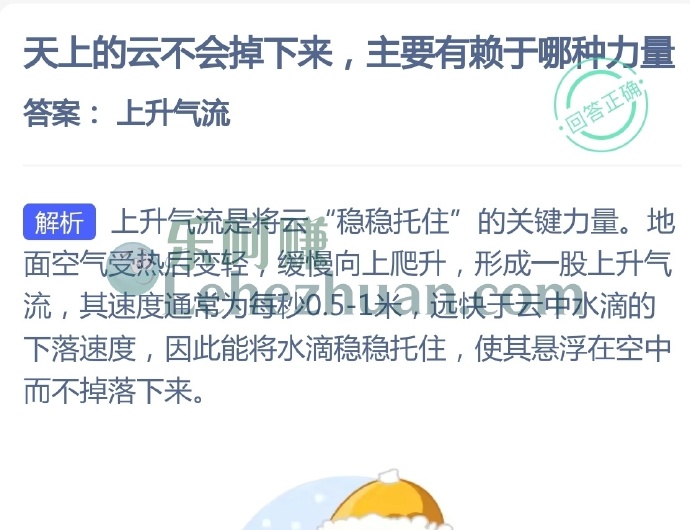 天上的云不会掉下来,主要有赖于哪种力量?