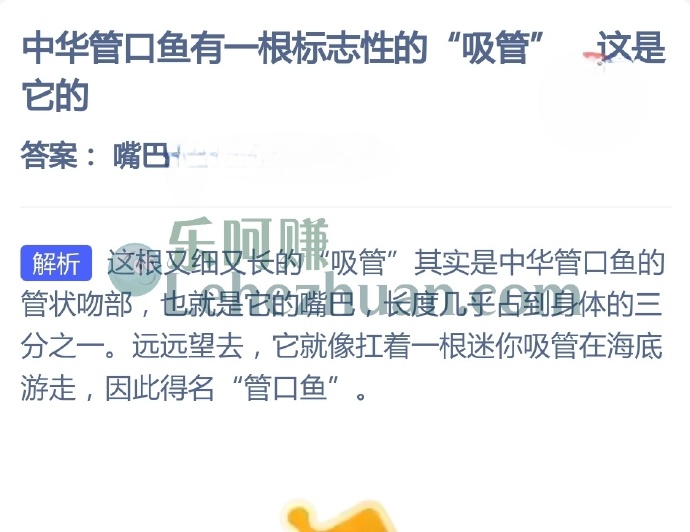 中华管口鱼有一根标志性的吸管,这是它的?