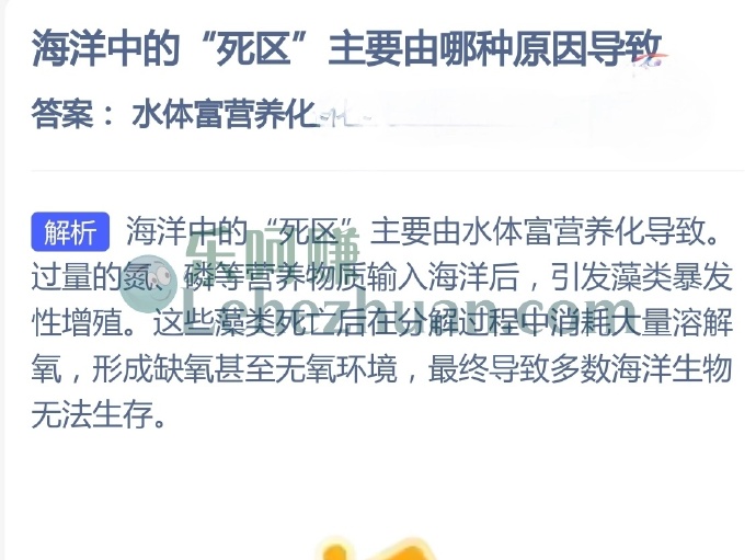 海洋中的死区主要由哪种原因导致?