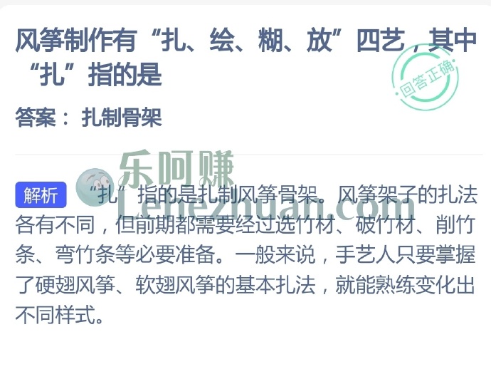 风筝制作有扎、绘、糊、放四艺,扎指的是?