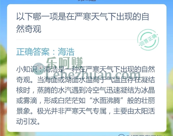 以下哪一项是在严寒天气下出现的自然奇观?