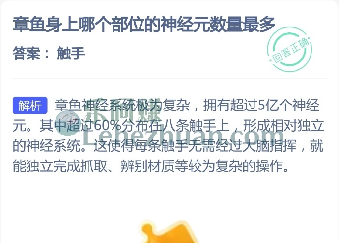 章鱼身上哪个部位的神经元数量最多?